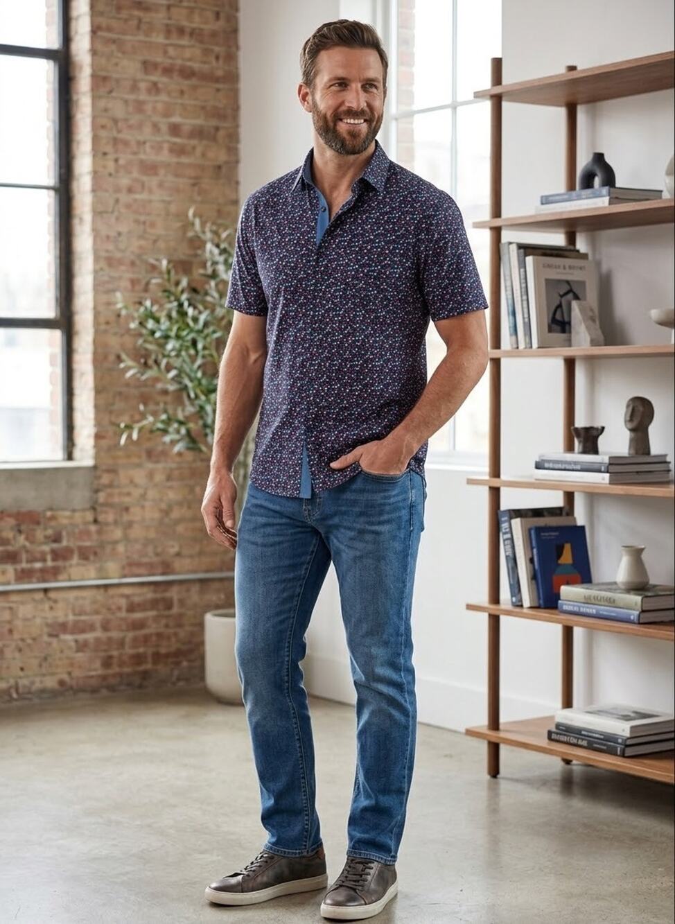 Mizzen+Main Men’s Large Trim Fit Floral Performance Button Shirt